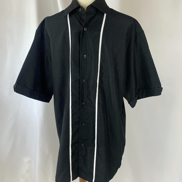 Café Luna Black Short Sleeve Button Down Shirt Size Medium (38/40) - Picture 1 of 4